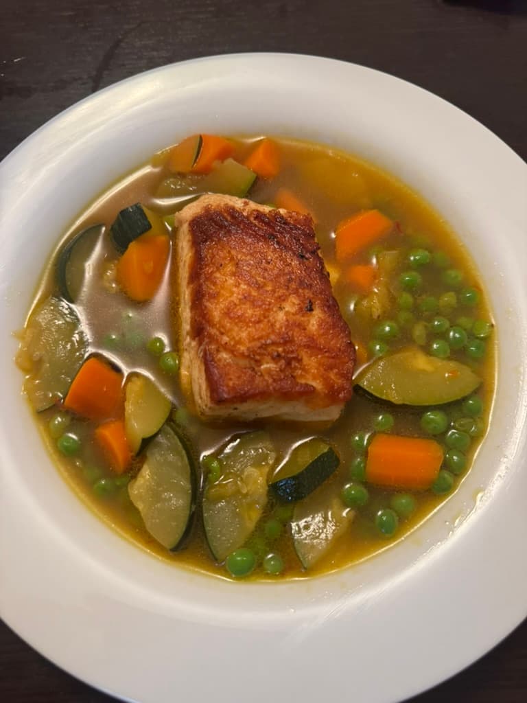 Pan-Seared Halibut in Saffron Brodo