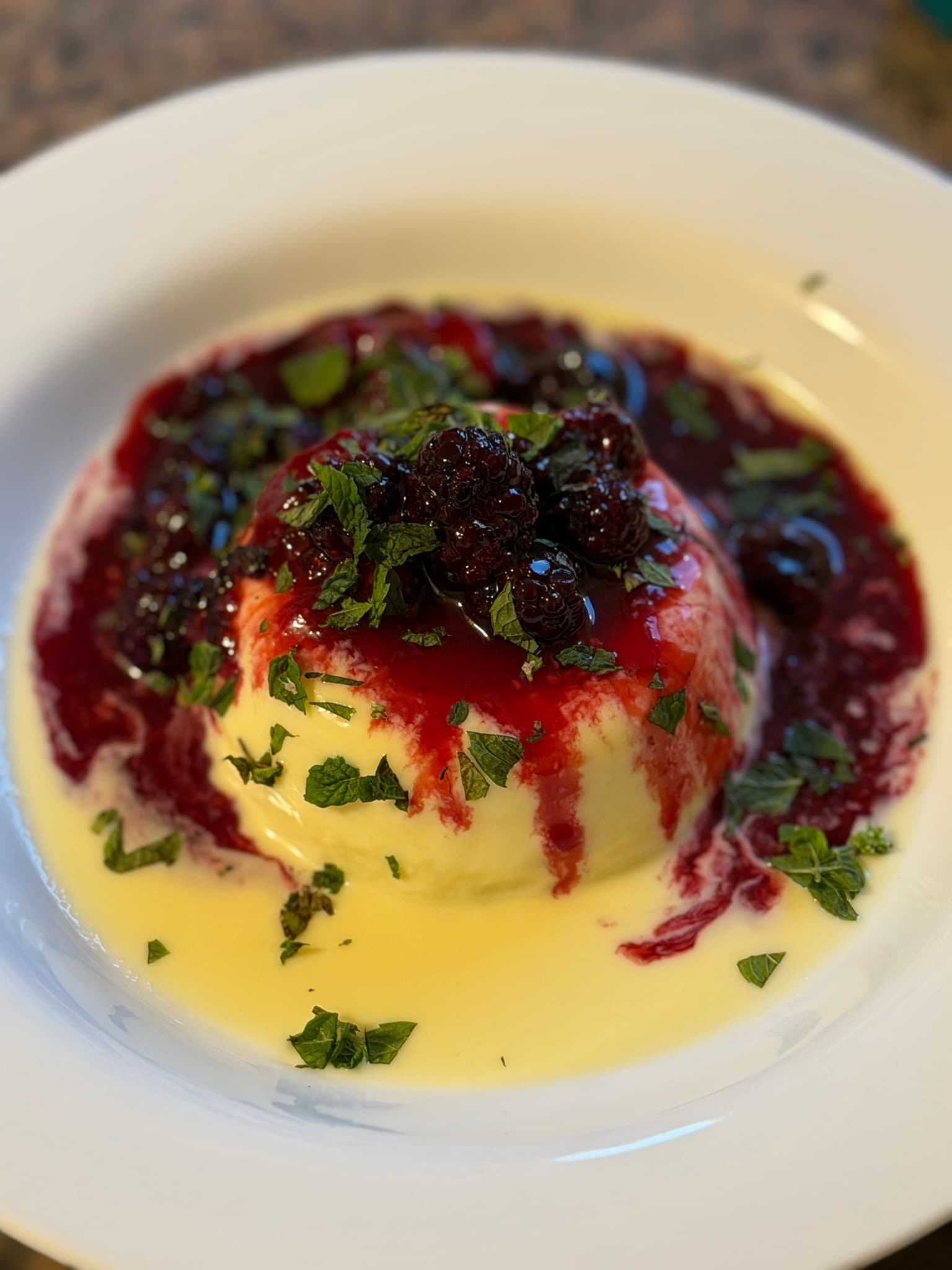 Sweet Corn Panna Cotta with Mixed Berry Compote